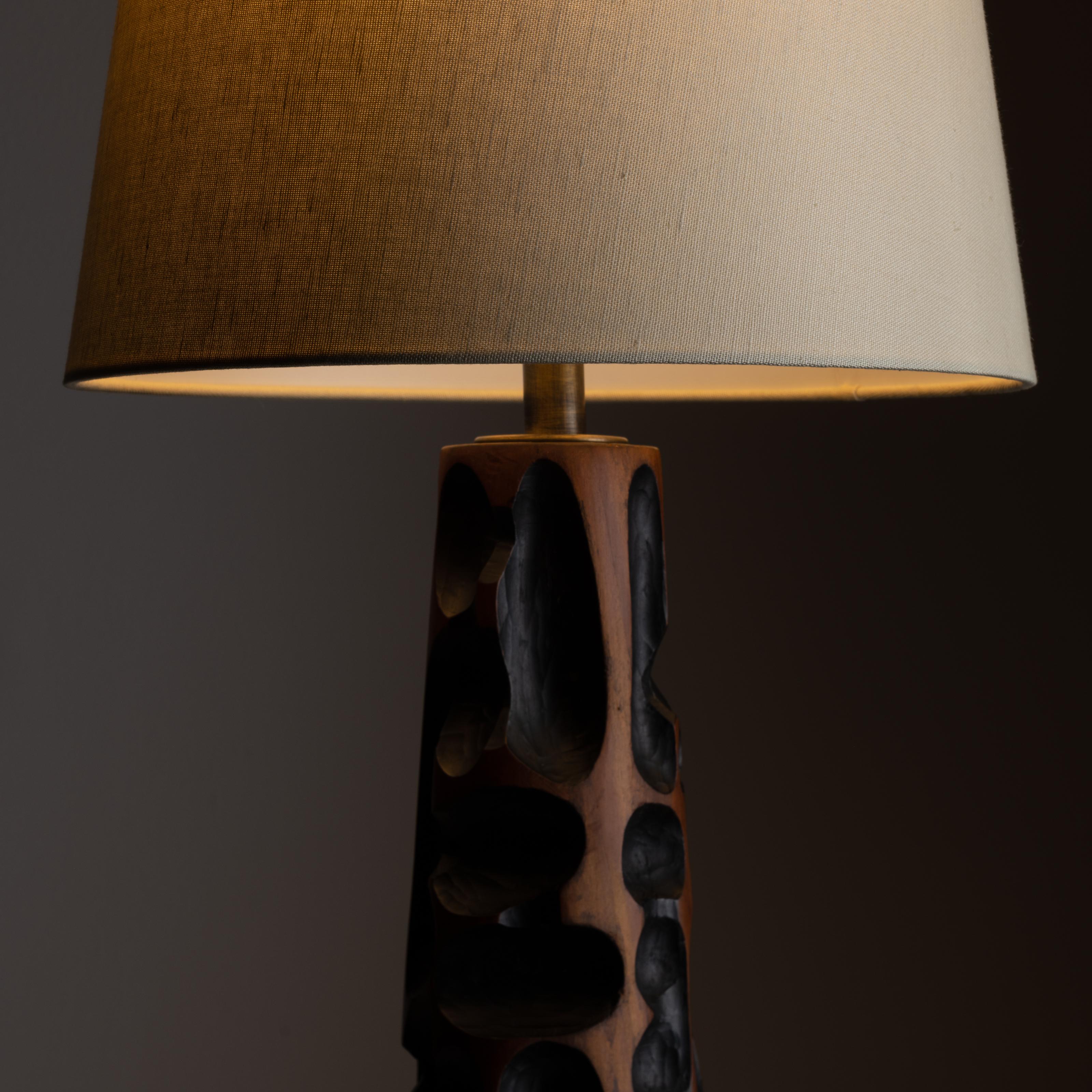 Mid-Century Modern Hand Carved Wooden Table Lamp