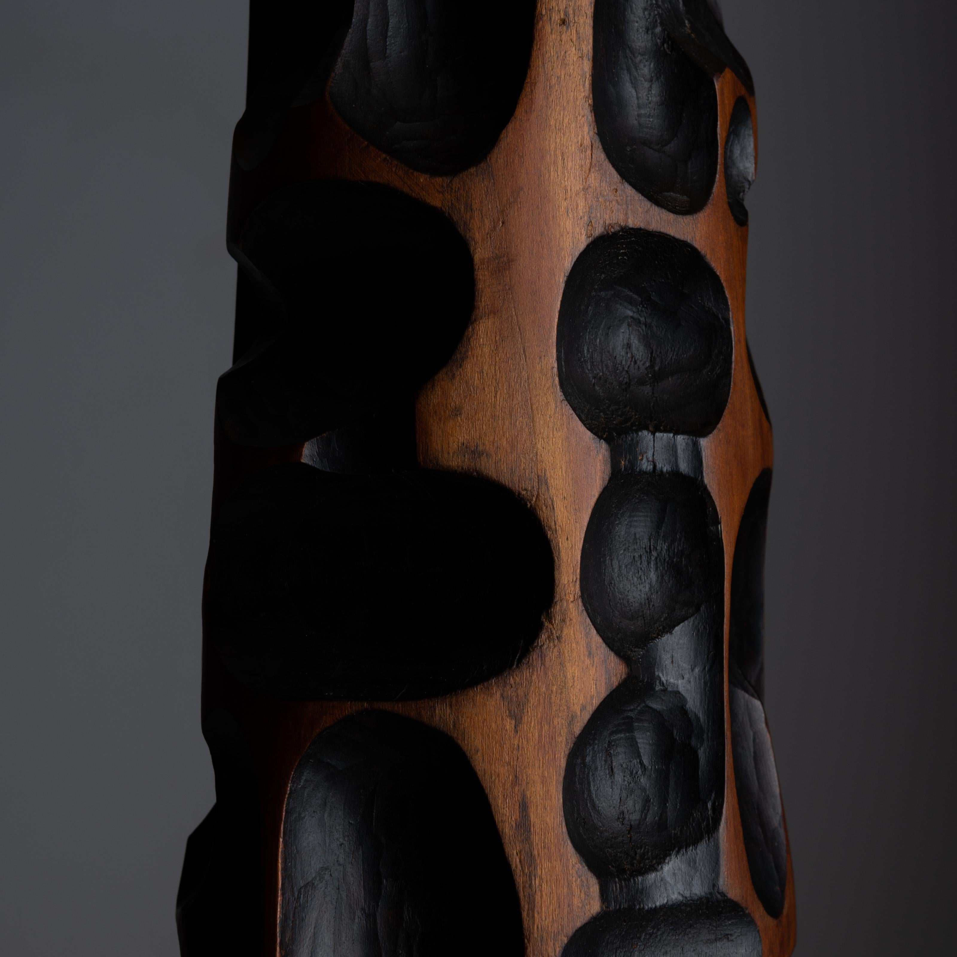 Blackened Hand Carved Wooden Table Lamp