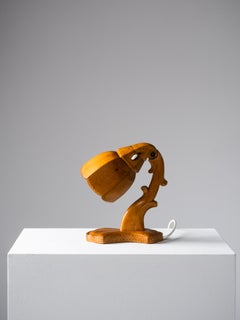 Hand-Carved Wooden Table Lamp, Wartime Craft, 1940s