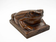Hand-carved wooden toad sculpture signed by A. Simonnazi