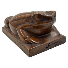 Hand-carved wooden toad sculpture signed by A. Simonnazi