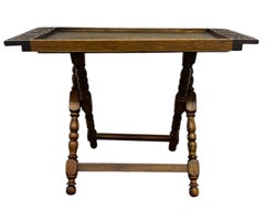 Hand-Carved Wooden Tray With Folding Stand - Carved Llama and Figure Motif.