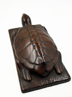 Hand-carved wooden turtle sculpture by A. Simonazzi