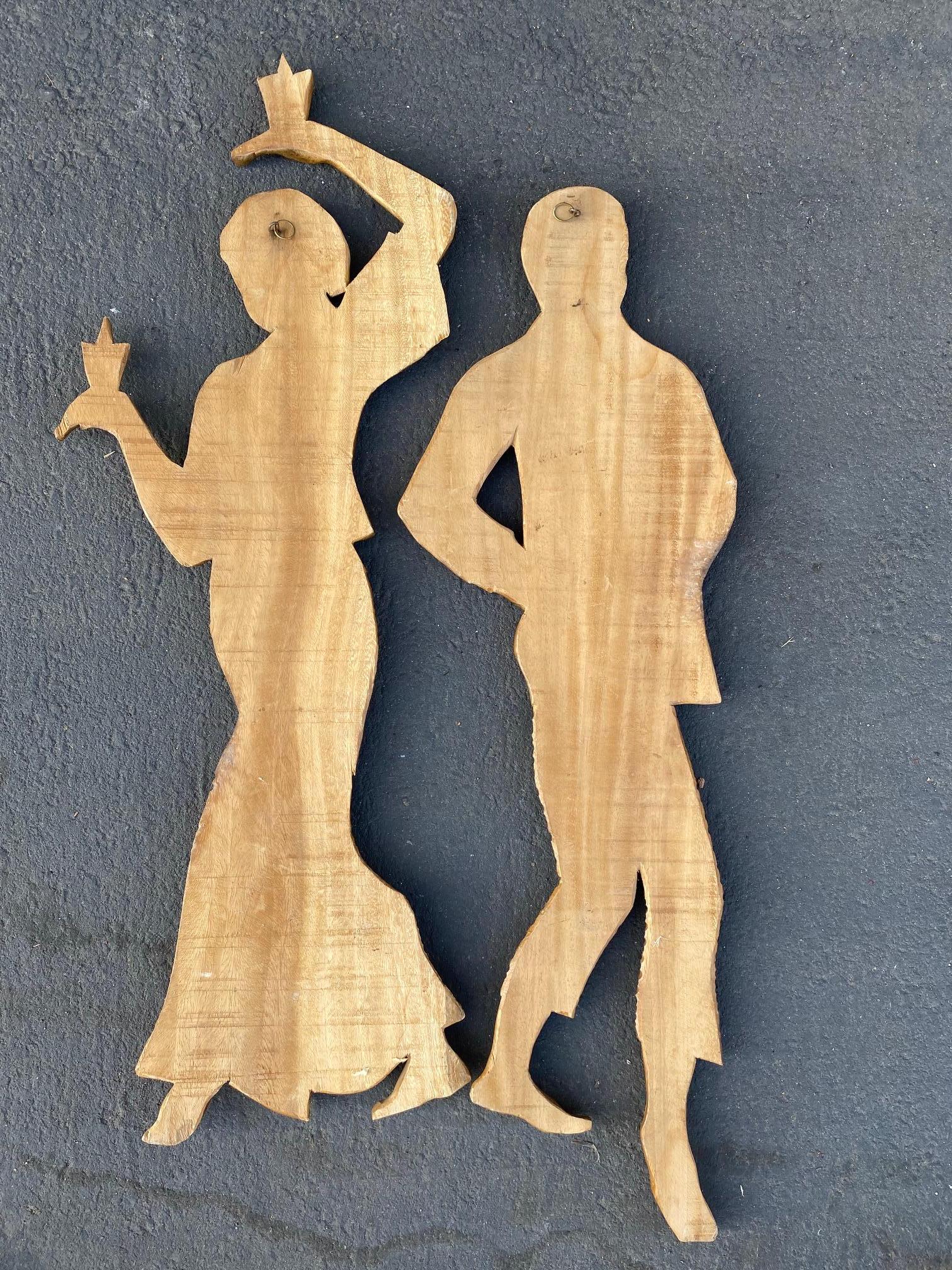 Beautiful vintage wood wall hanging plaques. These figures depict a woman and man dancing. Male Figure - 31