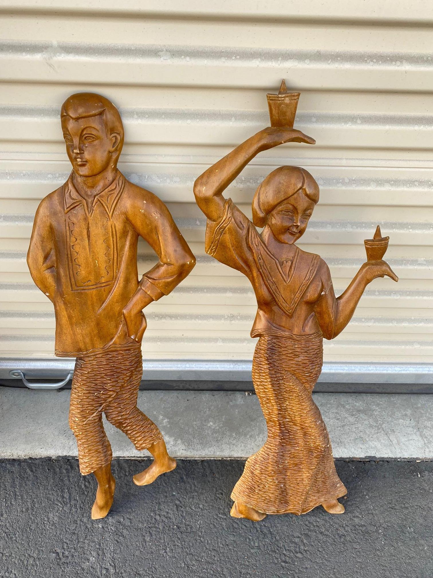 Mid-Century Modern Hand Carved Wooden Wall Plaques For Sale