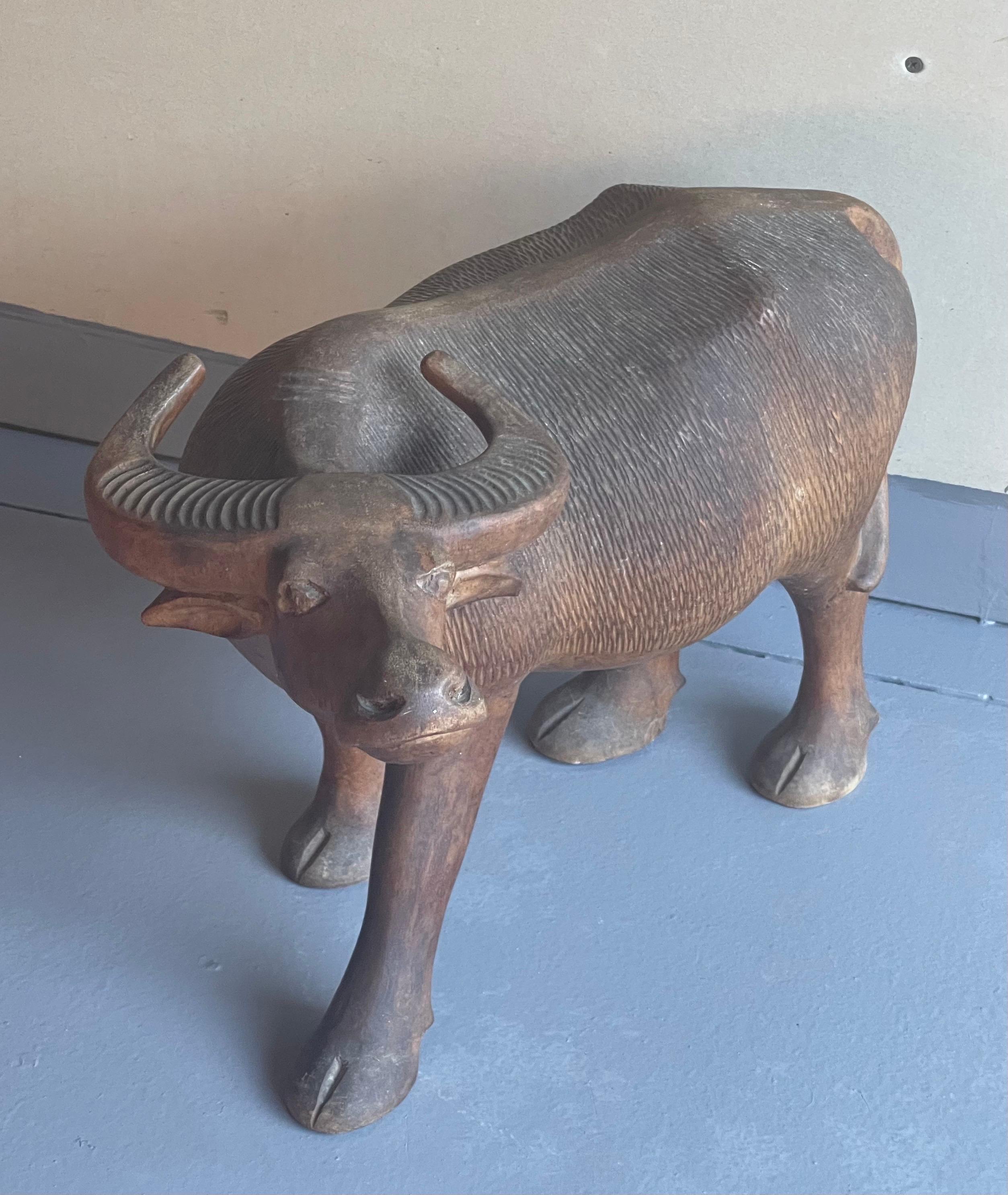 Hand Carved Wooden Water Buffalo Sculpture 1