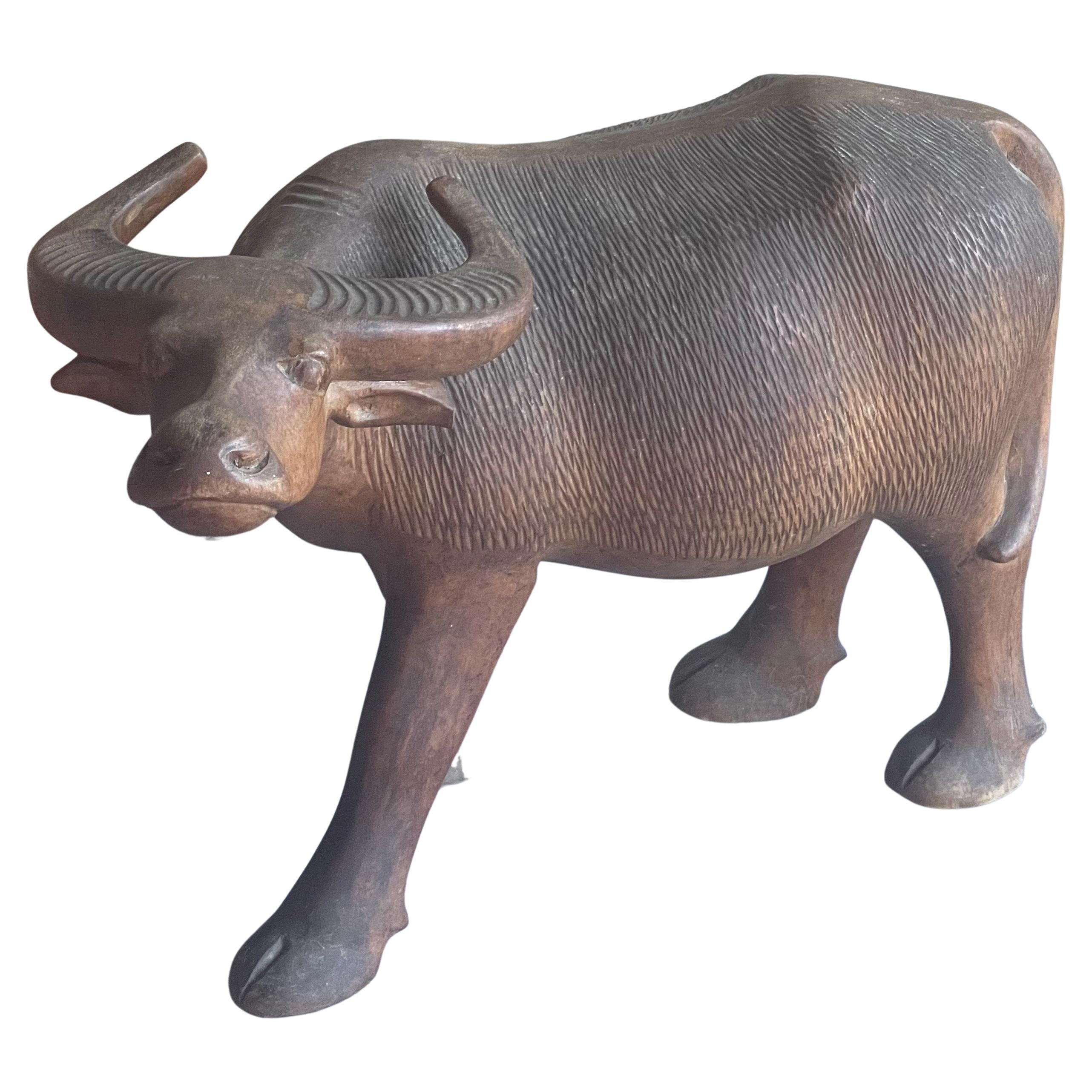 3 1/2” Long Vintage African Carved Wooden Water Buffalo Figurine