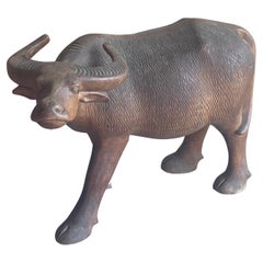Hand Carved Wooden Water Buffalo Sculpture
