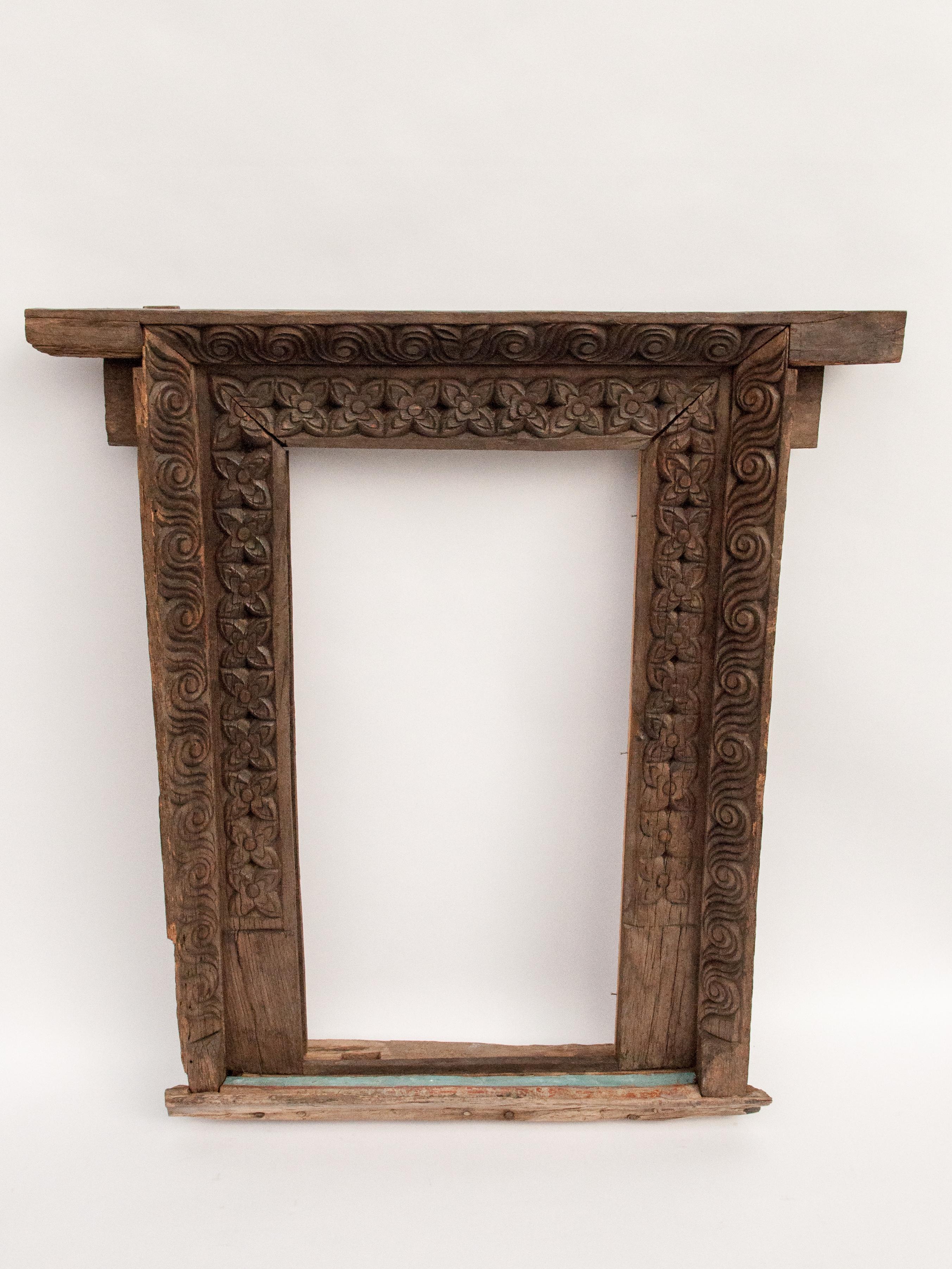 Hand carved wooden window or mirror frame, late 19th century, Nepal. Measure: 32.5