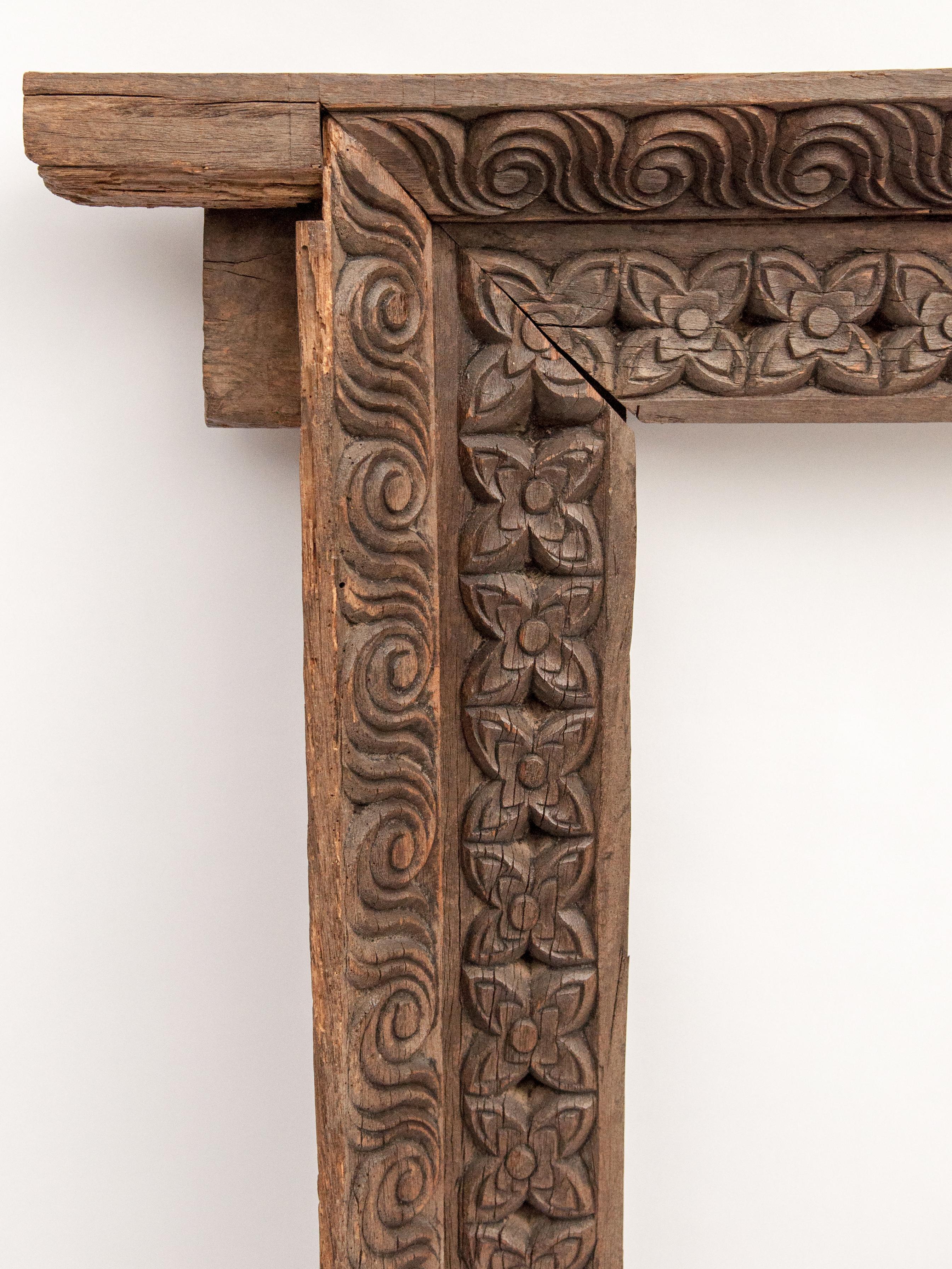 Anglo-Indian Hand Carved Wooden Window or Mirror Frame, Late 19th Century, Nepal