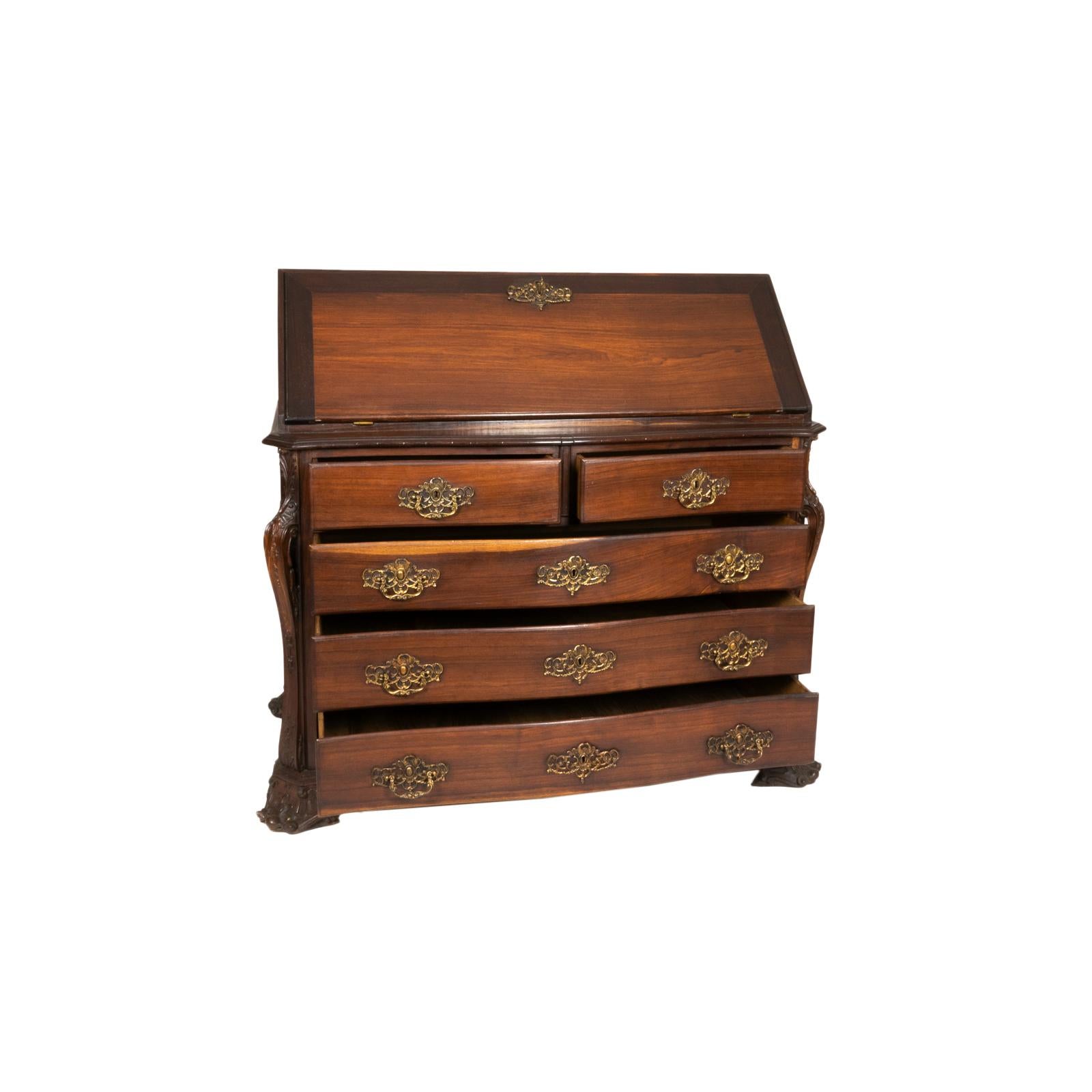 Baroque Hand-Carved Writing Desk Commode, 20th Century For Sale