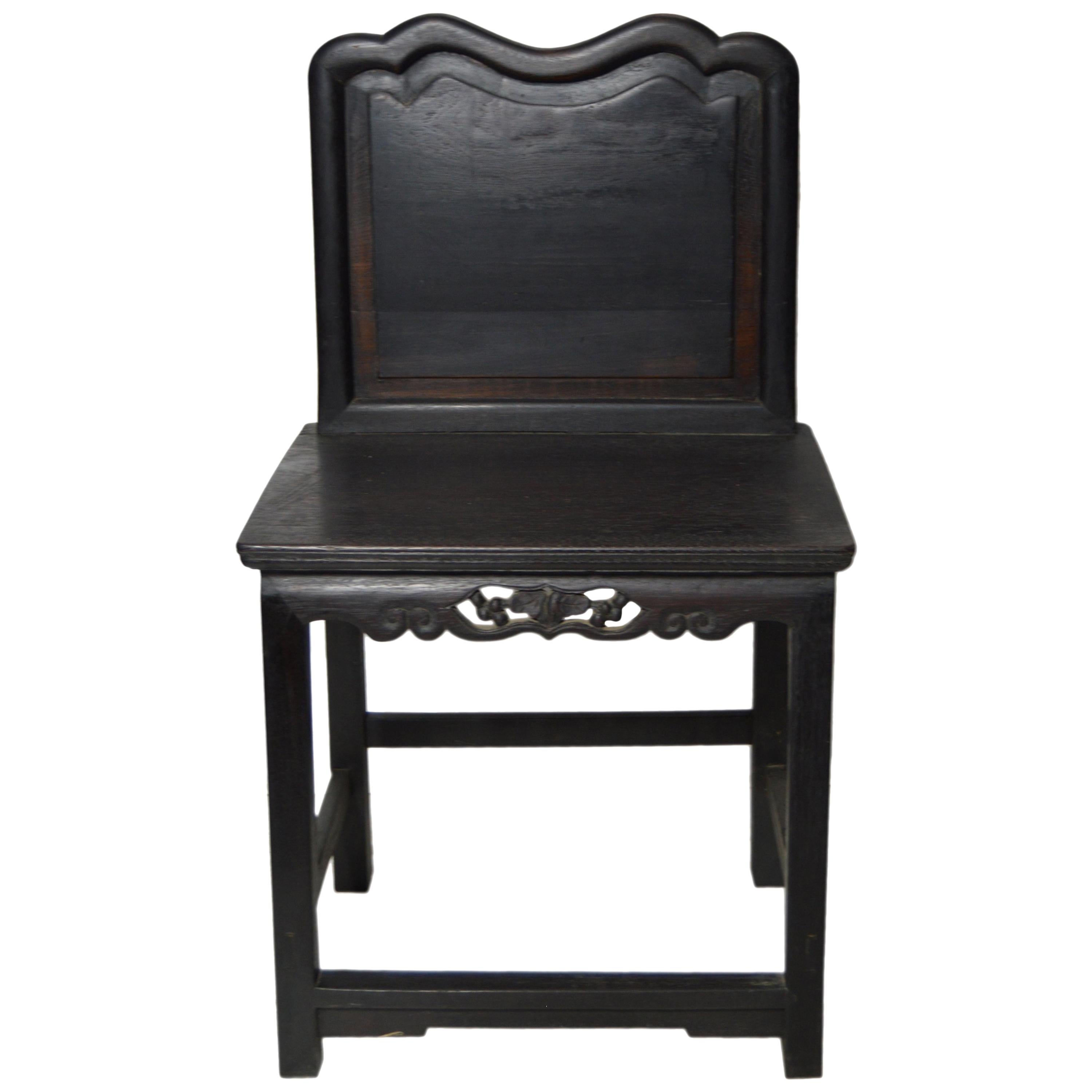 Hand-Carved Yumu Wood Chinese 19th Century Side Chair with Foliage and Scrolls
