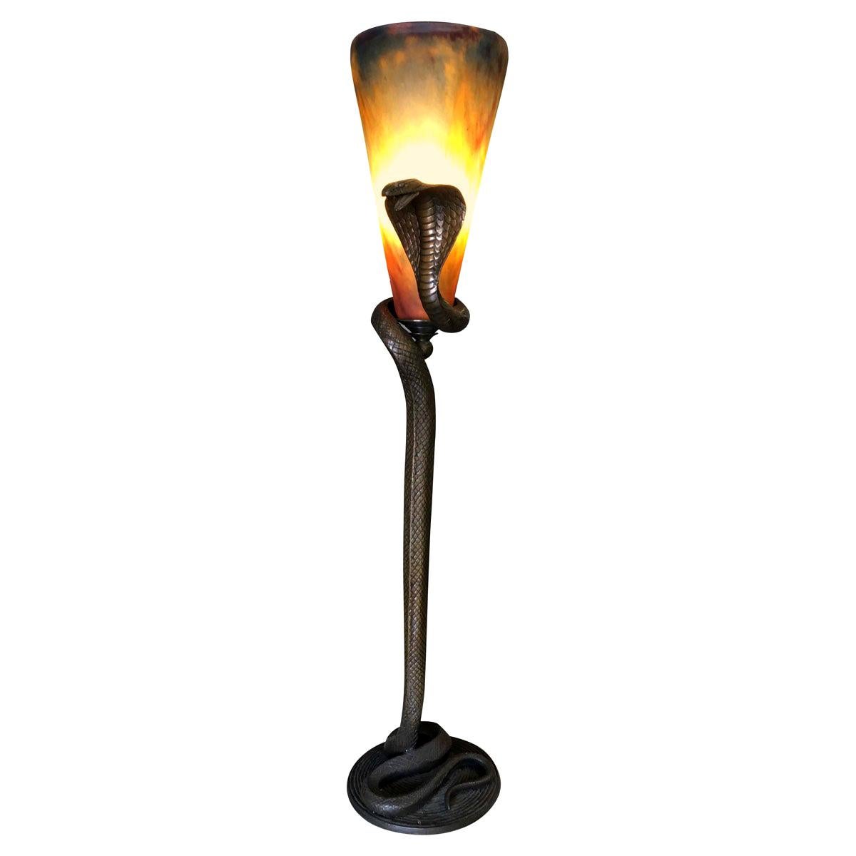 Hand Cast Art Deco Bronze Snake Floor Lamp