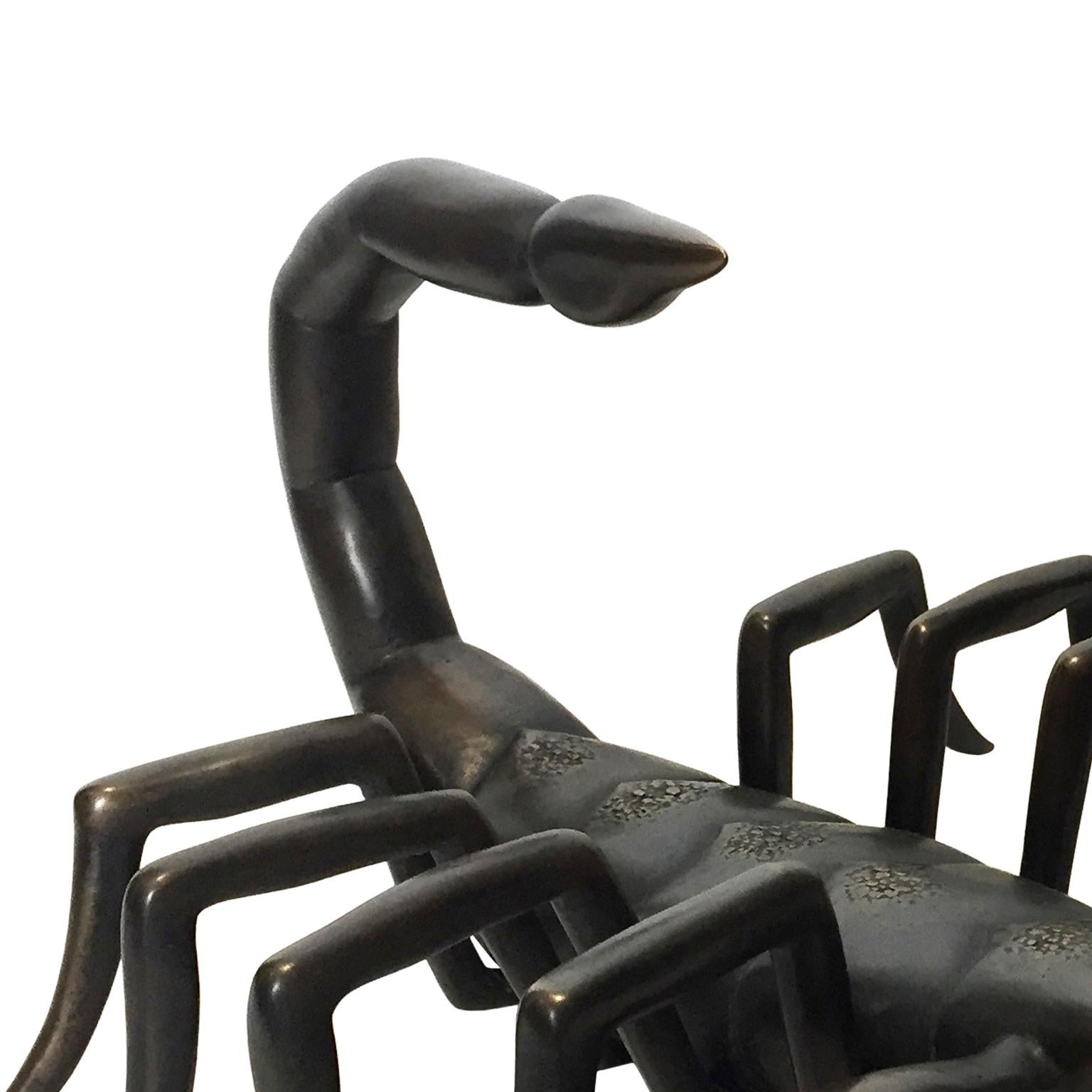 American Hand Cast Bronze Scorpion with Sapphire Eyes by Michael Laut For Sale