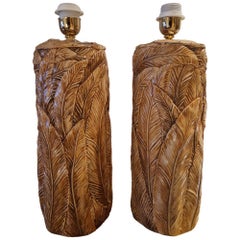 Hand cast ceramic Jungle Leaf Table lamp in hand painted Tan colour glaze