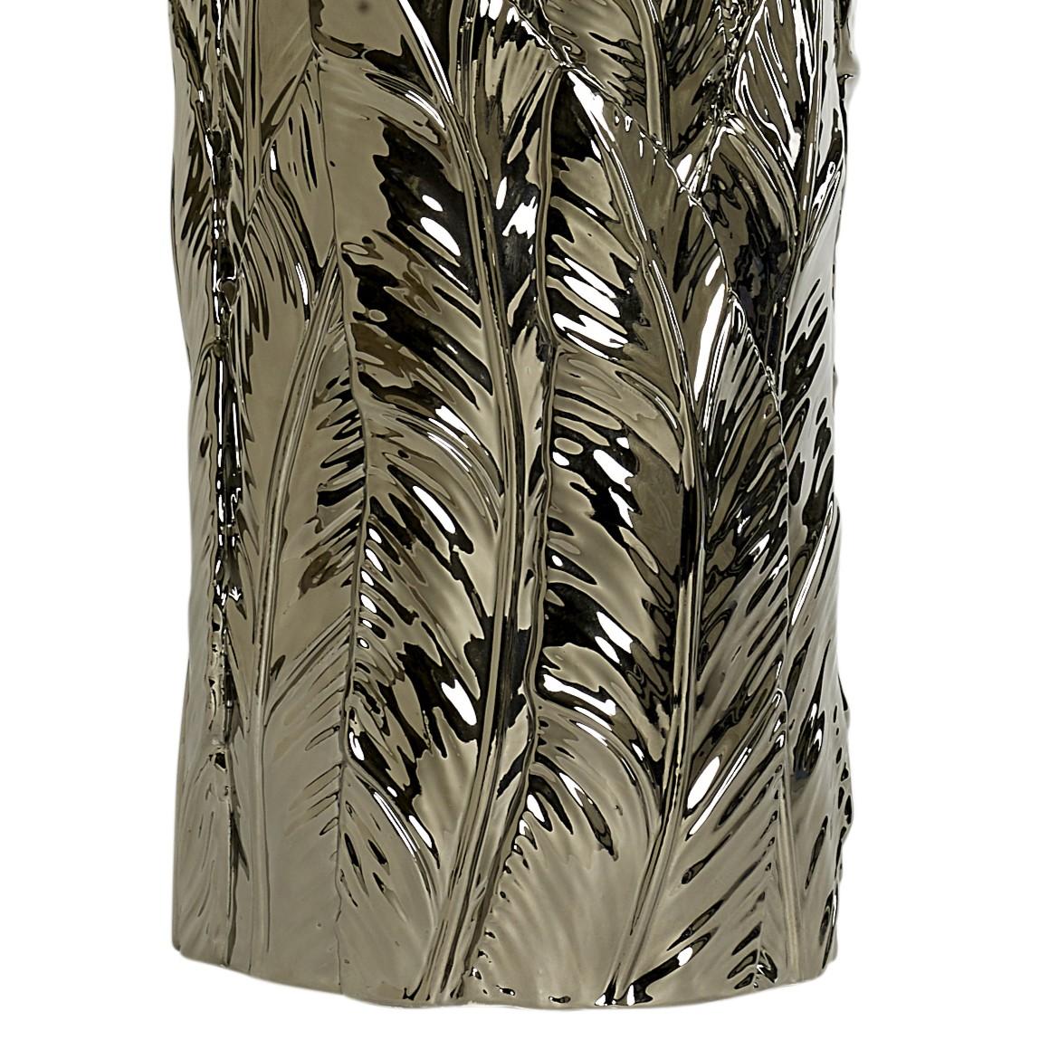 Lámpara de mesa de cerámica fundida a mano Jungle Leaf en esmalte Platinum líquido real Tallado a mano en venta