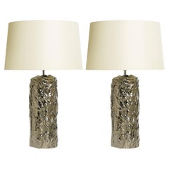 Hand cast ceramic Jungle Leaf Table lamp in real liquid Platinum glaze