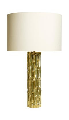 Hand cast ceramic tall cylinder Bamboo Table Lamp in 24Ct Liquid Gold glaze