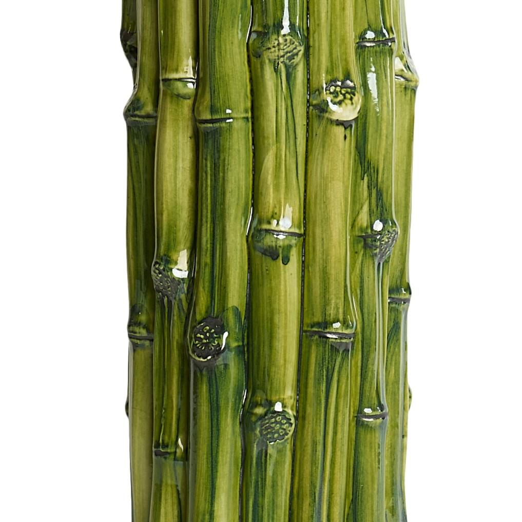 Lampada da tavolo Bamboo a cilindro alto in ceramica fusa a mano con smalto verde dipinto a mano in vendita 2