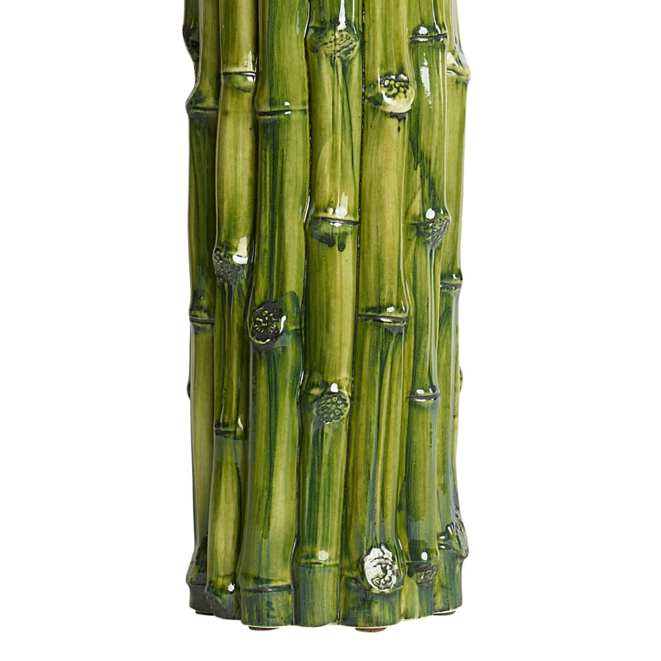 XXI secolo e contemporaneo Lampada da tavolo Bamboo a cilindro alto in ceramica fusa a mano con smalto verde dipinto a mano in vendita