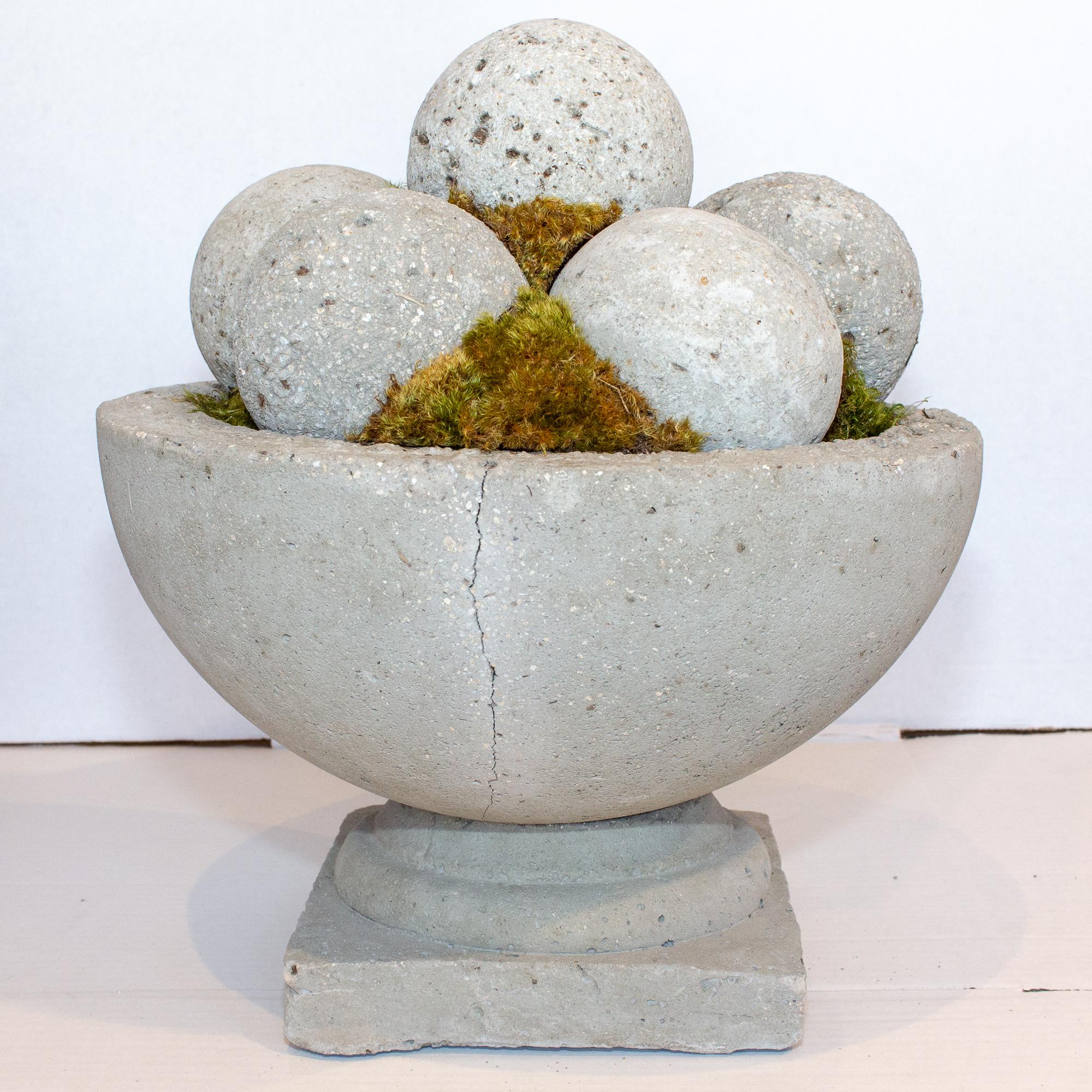 Hand Cast Hypertufa Centerpiece with Preserved Moss & Hypertufa Spheres In Good Condition In Houston, TX