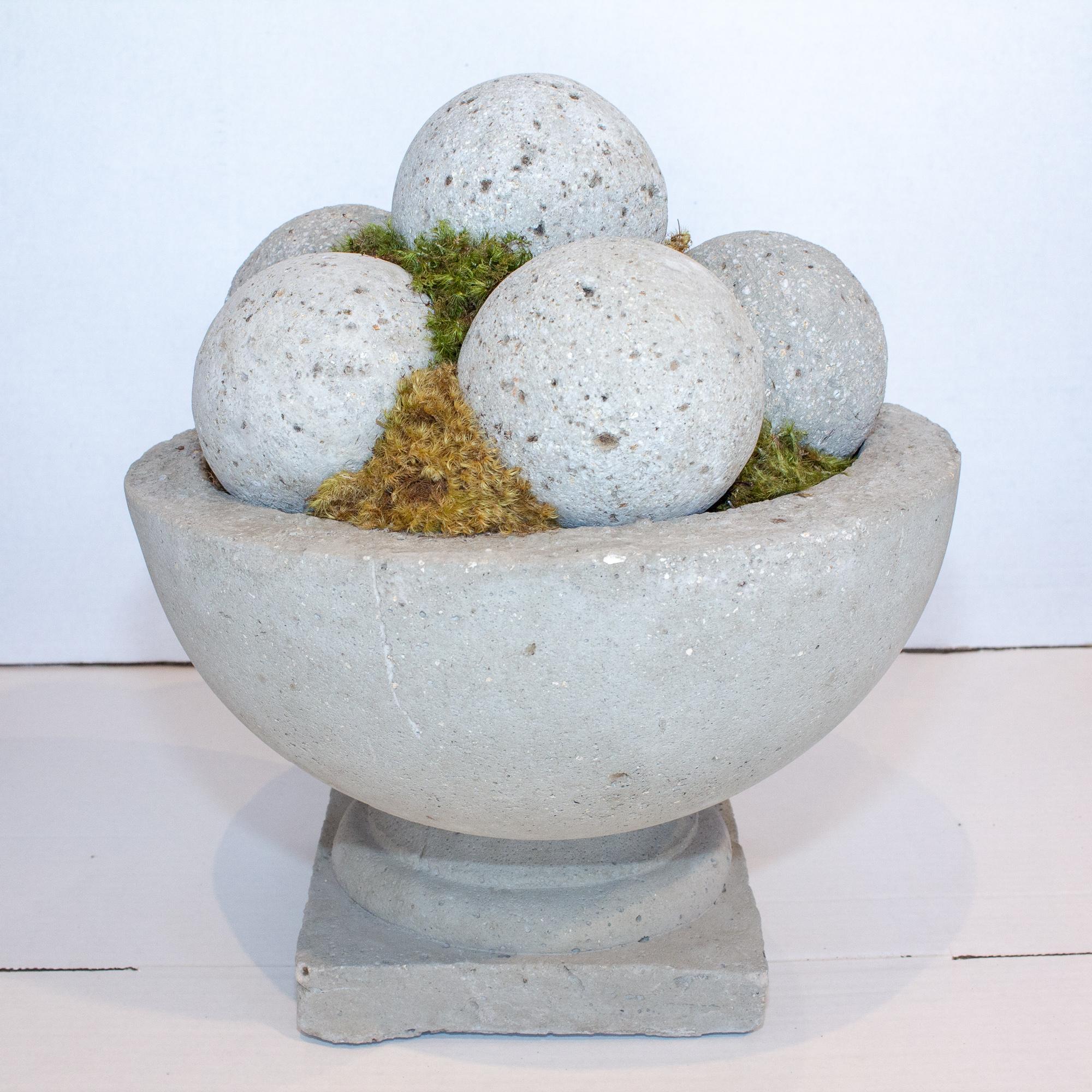 Contemporary Hand Cast Hypertufa Centerpiece with Preserved Moss & Hypertufa Spheres