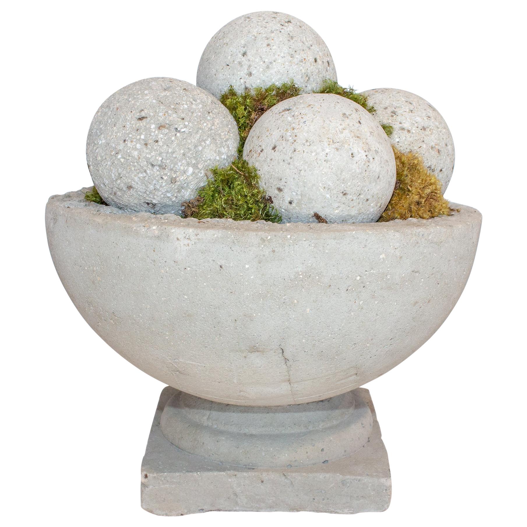 Hand Cast Hypertufa Centerpiece with Preserved Moss & Hypertufa Spheres