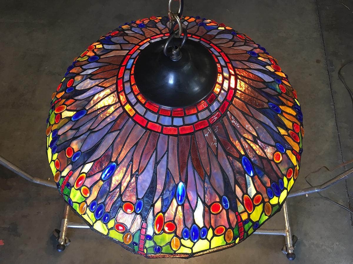 Hand Cast Stained Glass Hanging Dragonfly Chandelier 4