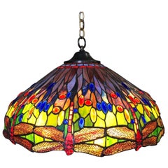 Hand Cast Stained Glass Hanging Dragonfly Chandelier