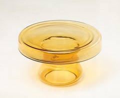 Hand-Casted Amber Gold Round Murano Glass Side Table, Italy, 21"Dx12.5" H