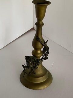 Porte-bougeoir en laiton moulé à la main avec dragon chinois, vers 1920