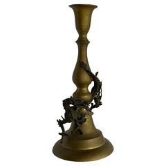 Hand Casted Brass Candle Holder W/ Chinese Dragon, circa 1920