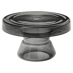 Hand-Casted Smoke Grey Round Murano Glass Side Coffee Table, Italy, 21"Dx12.5"H