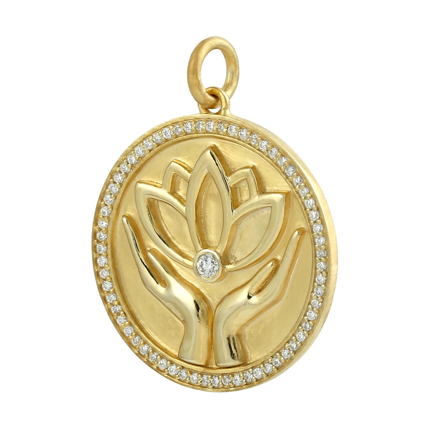 Taglio misto Ciondolo Hand Made con diamanti in oro giallo 14k in vendita
