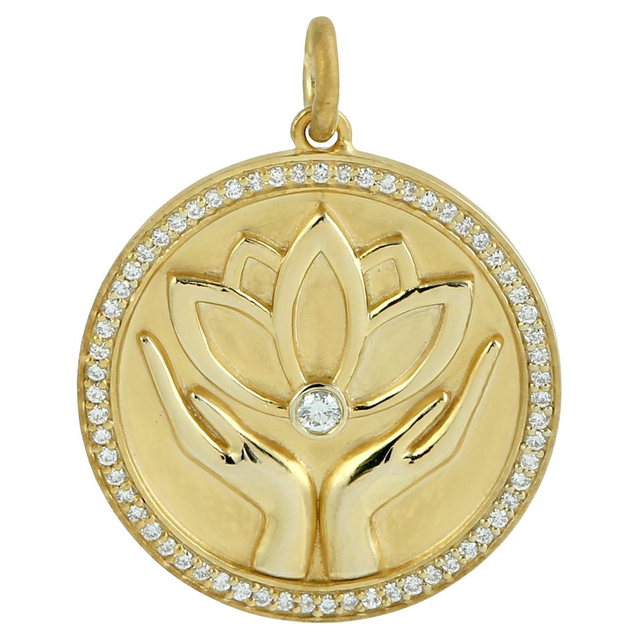 Lotus Charm Pendant With Diamonds Made In 14k Yellow Gold