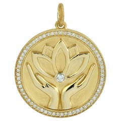 Lotus Charm Pendant With Diamonds Made In 14k Yellow Gold