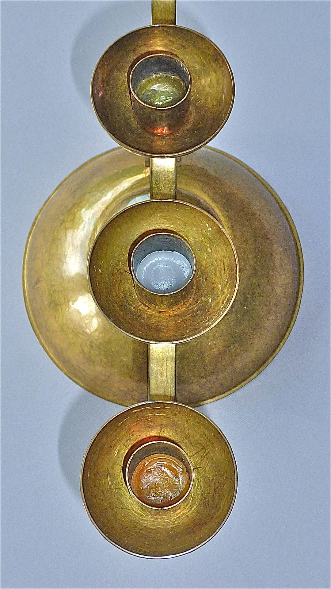 Hand-Chased Brass Bauhaus Art Deco Candle Holder Signed Bohde 1920s Candelabras For Sale 2