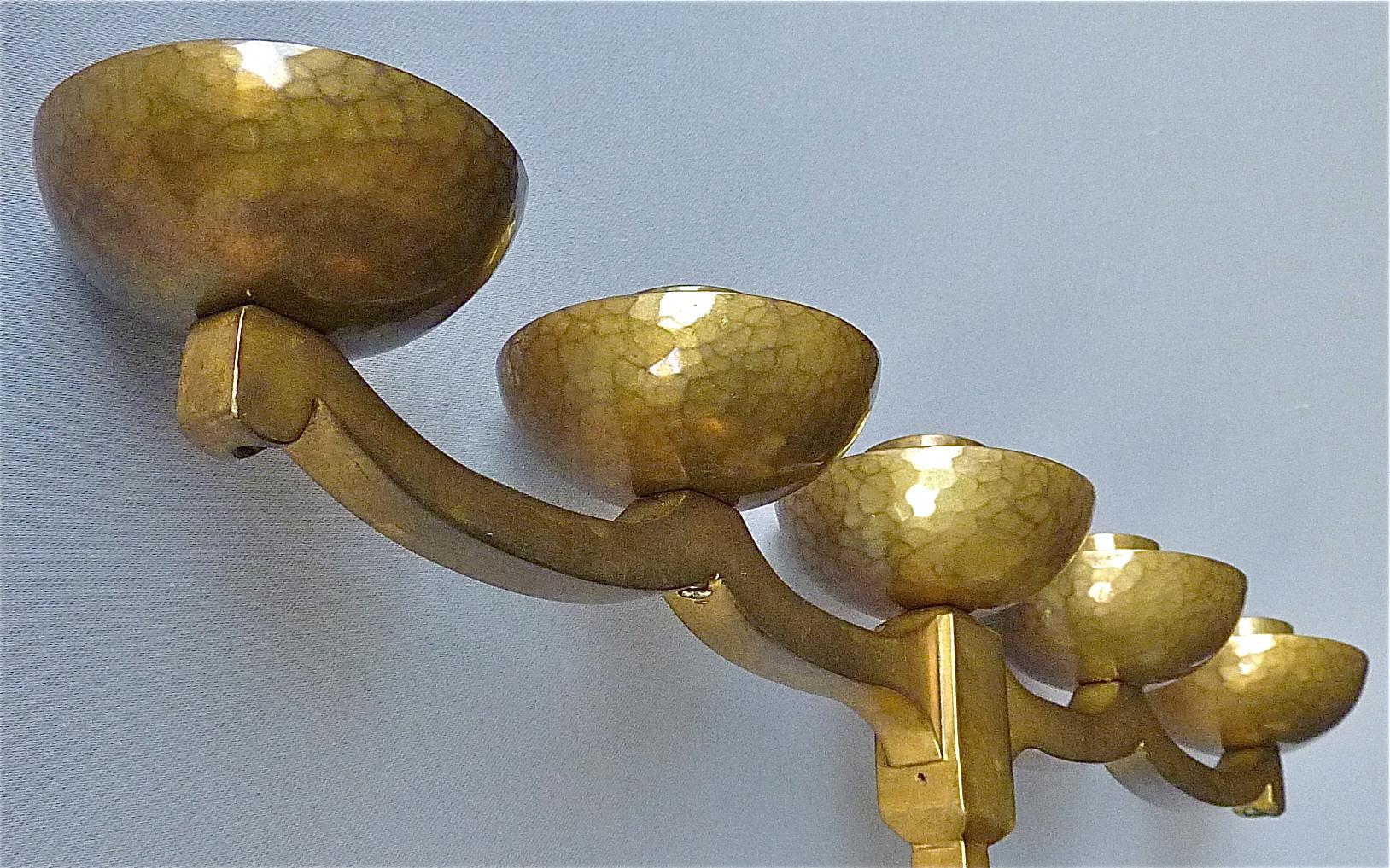 Hand-Chased Brass Bauhaus Art Deco Candle Holder Signed Bohde 1920s Candelabras For Sale 3