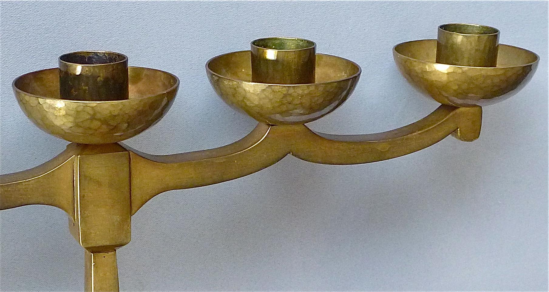 Hand-Chased Brass Bauhaus Art Deco Candle Holder Signed Bohde 1920s Candelabras For Sale 4