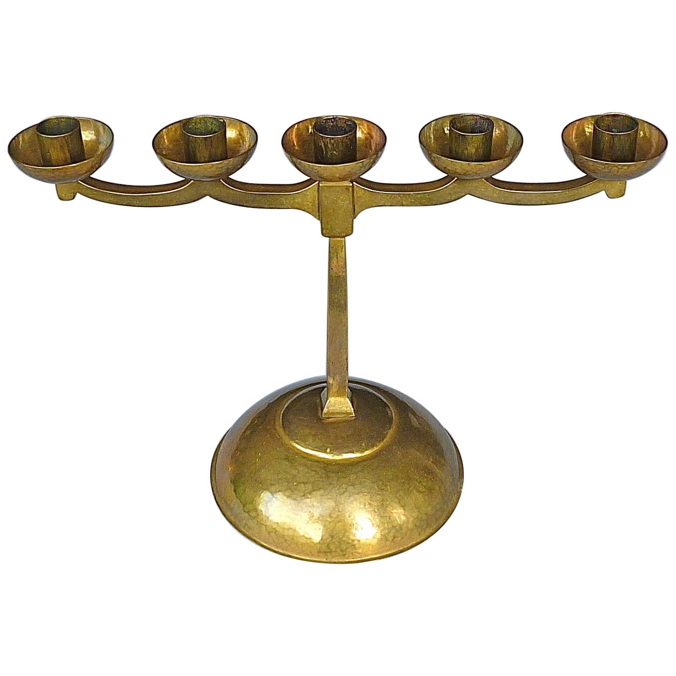 Hand-Chased Brass Bauhaus Art Deco Candle Holder Signed Bohde 1920s Candelabras