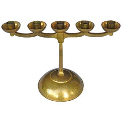 Antique Hand-Chased Brass Bauhaus Art Deco Candle Holder Signed Bohde 1920s Candelabras