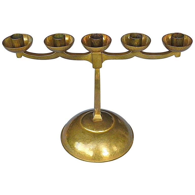 HandChased Brass Bauhaus Art Deco Candle Holder Signed Bohde 1920s