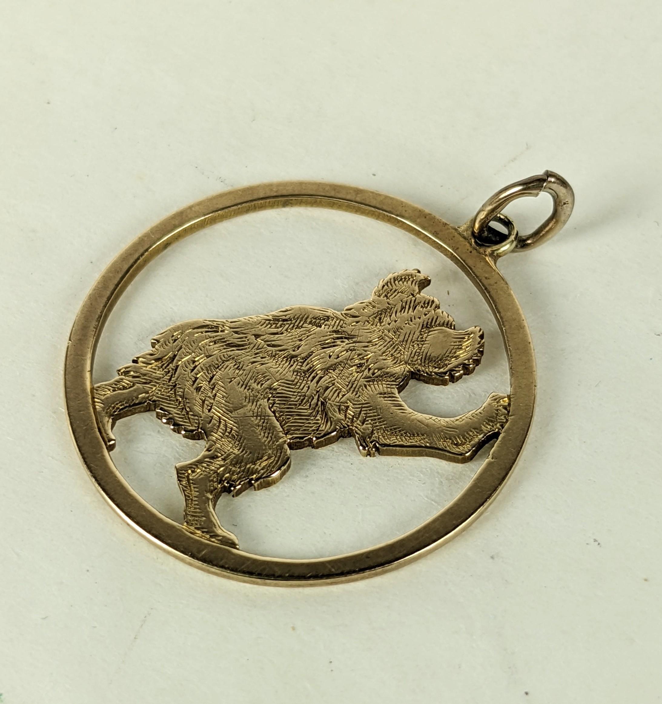 Art Deco Hand Chased Gold Bear Charm For Sale