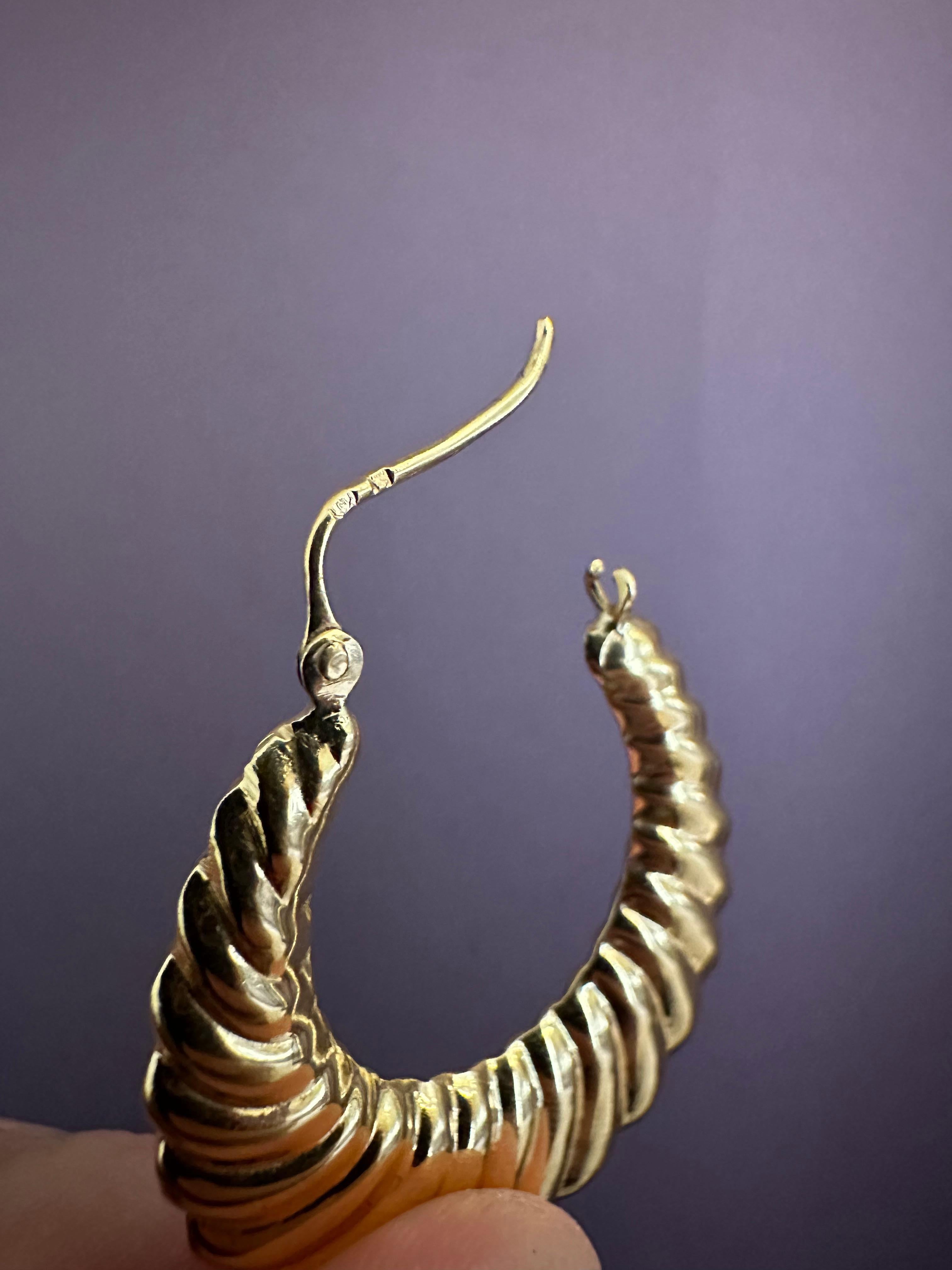 Hand Chiseled Gold Hoop Earrings For Sale 2