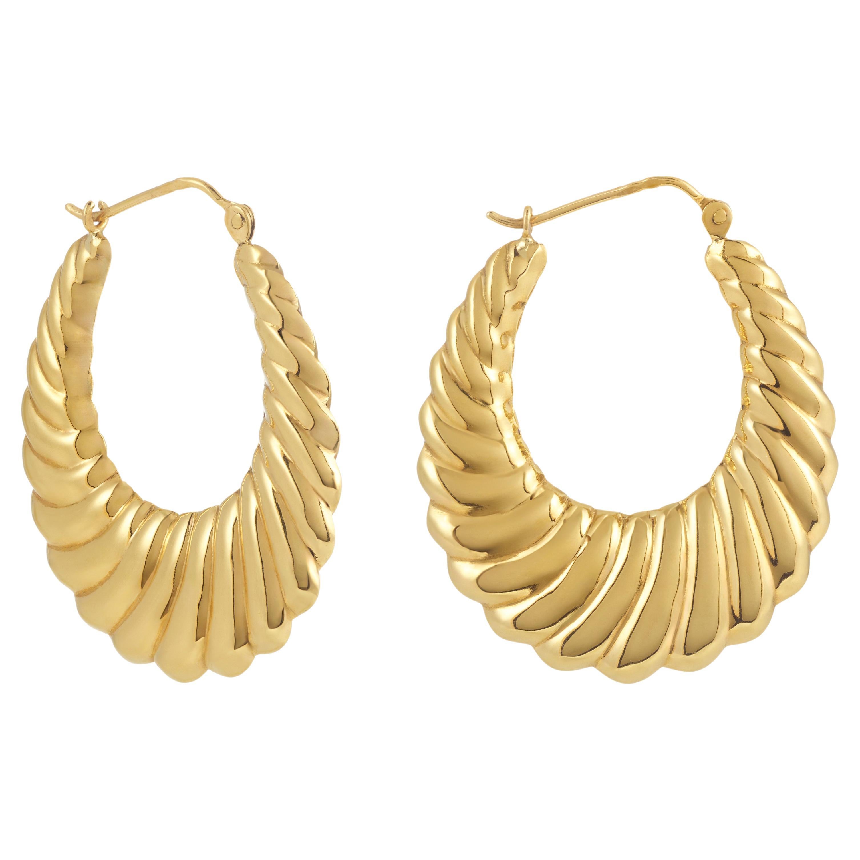Hand Chiseled Gold Hoop Earrings For Sale