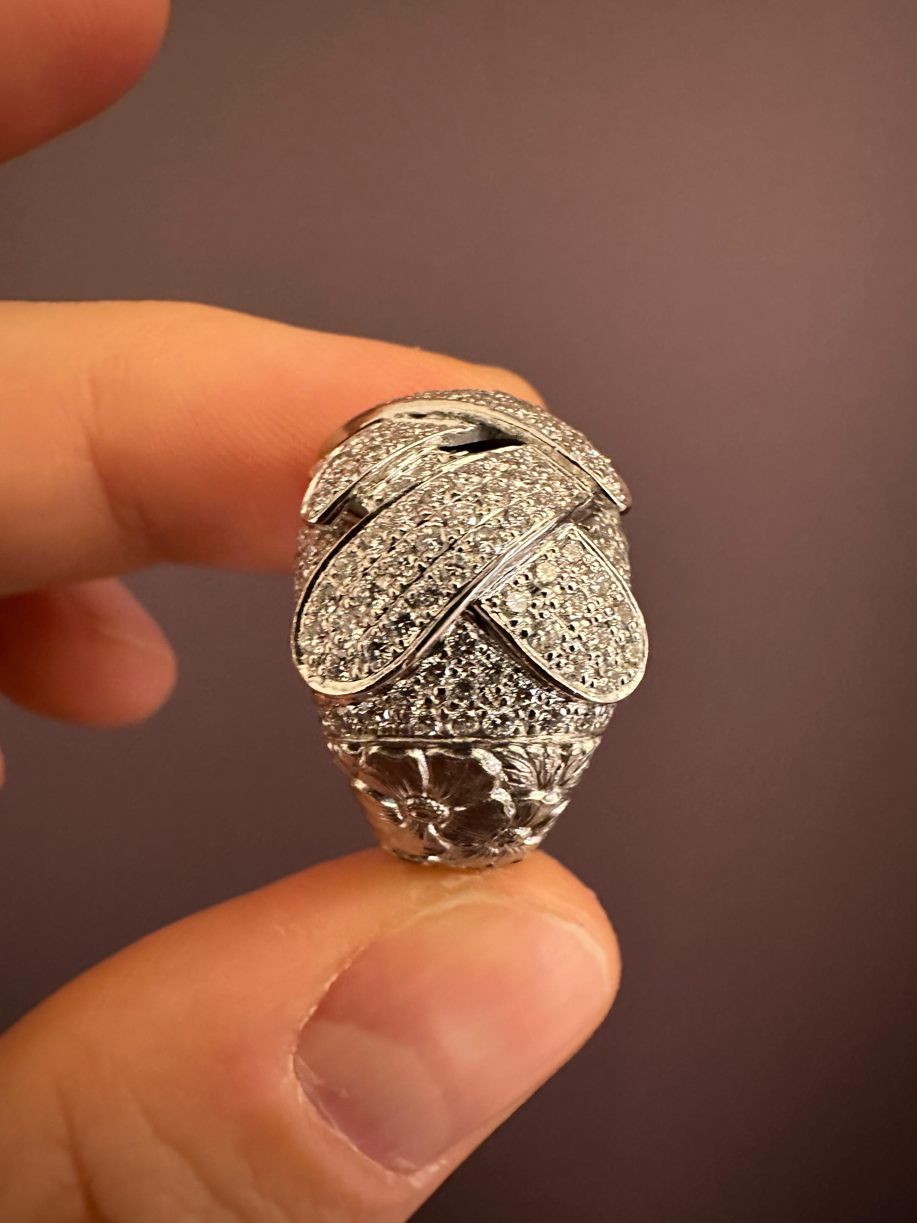 Contemporary Hand Chiseled in Platinum Cocktail Ring set with Diamonds For Sale
