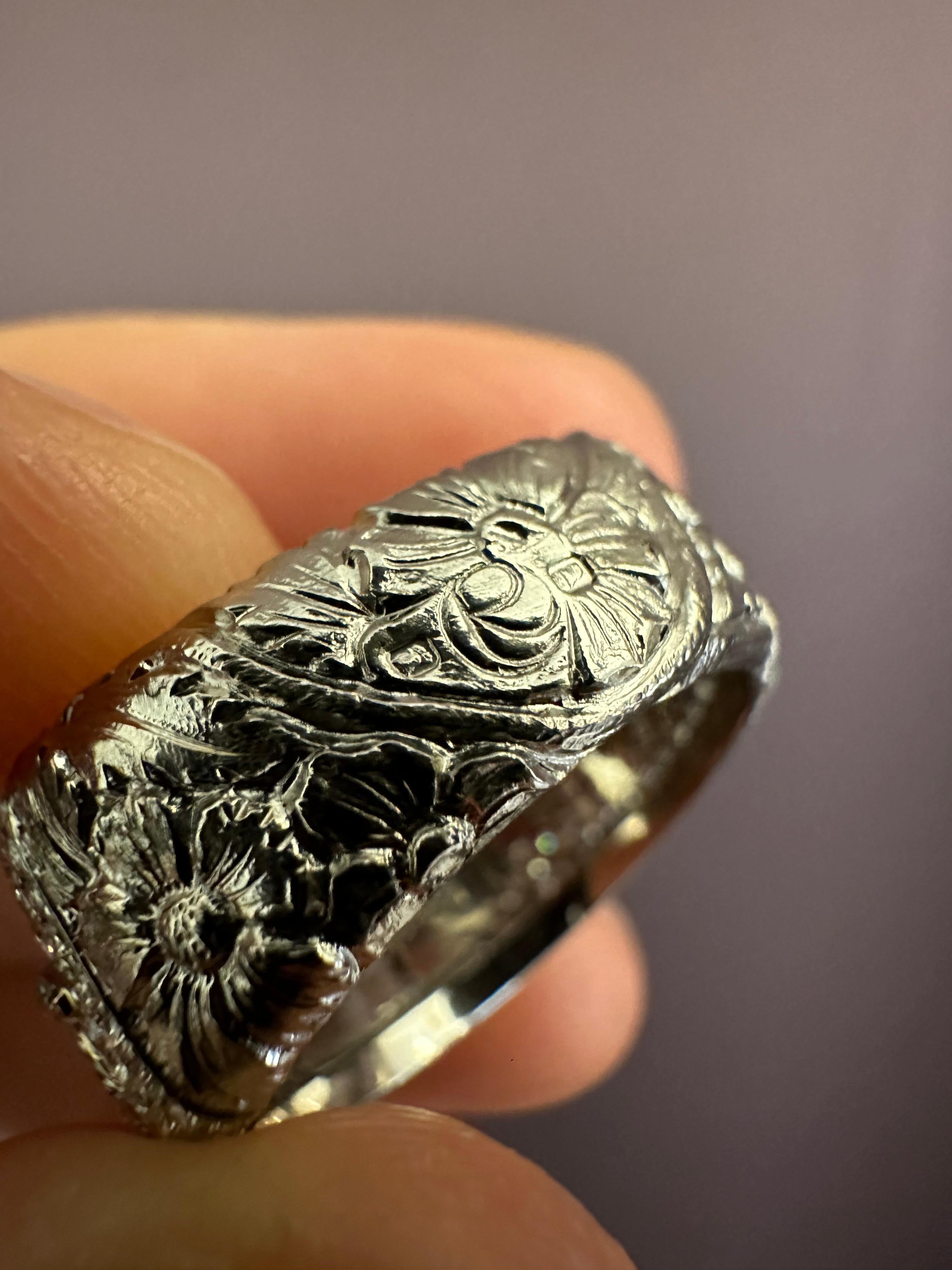 Hand Chiseled in Platinum Cocktail Ring set with Diamonds For Sale 1