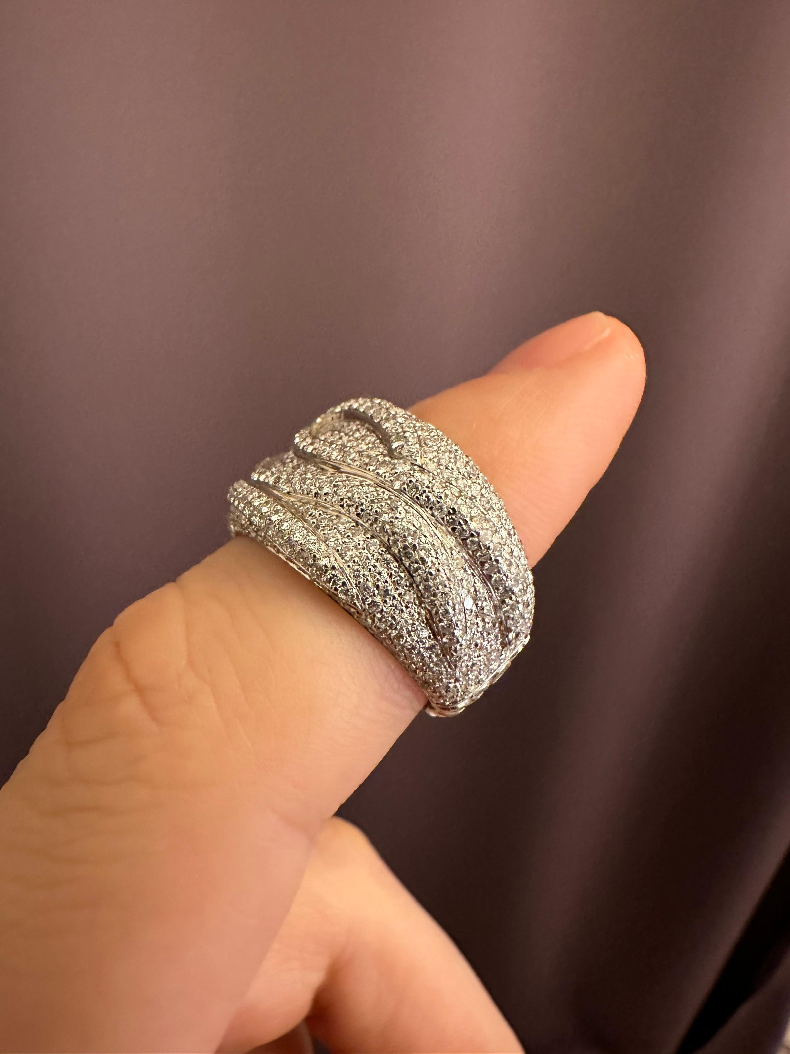 Hand Chiseled in Platinum Cocktail Ring set with Diamonds For Sale 2