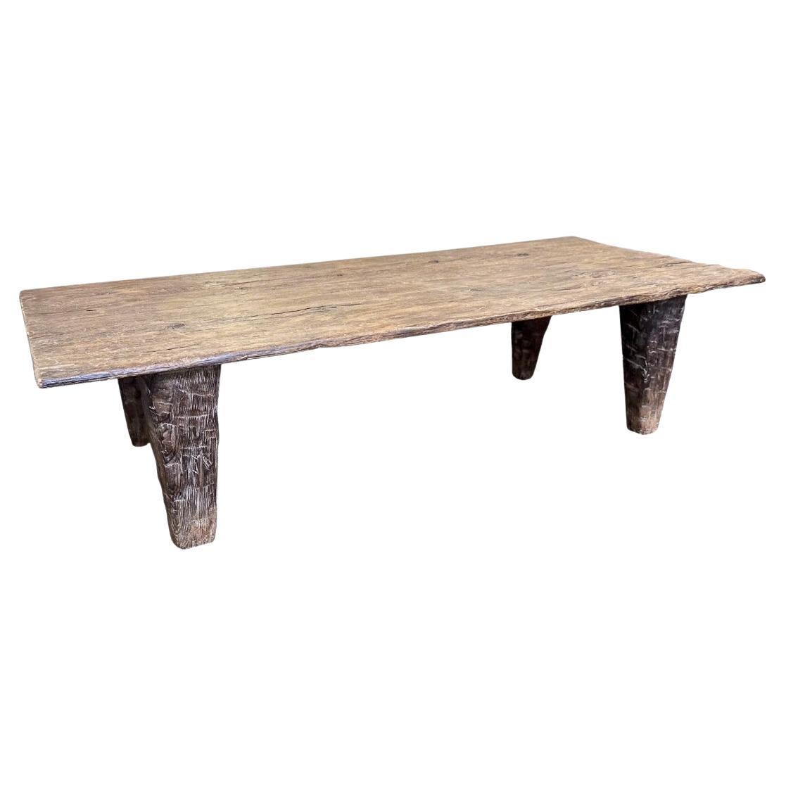 Hand-Chiseled Nagaland Tribal Carved Wood Table