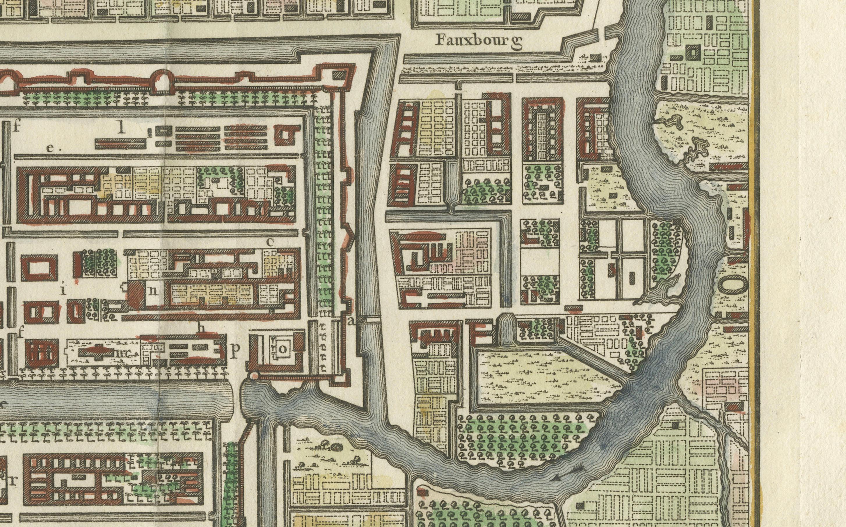 18th Century Hand-Colored 1750 Plan of Batavia, Colonial Jakarta, Indonesia by Jacques Bellin For Sale